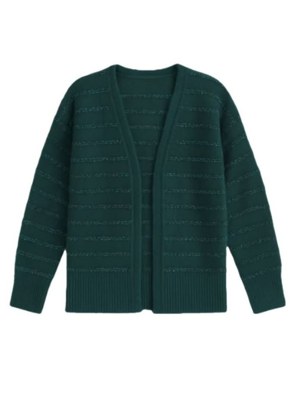 Maurices Tinsel Striped Eyelash Open Front Cardigan | Green | M